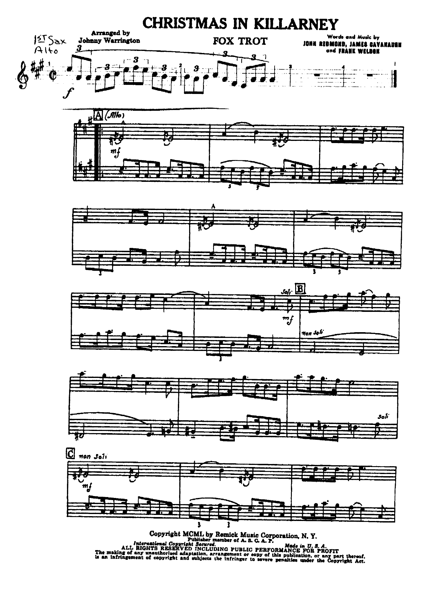 Christmas In Killarney (J.Warrington)