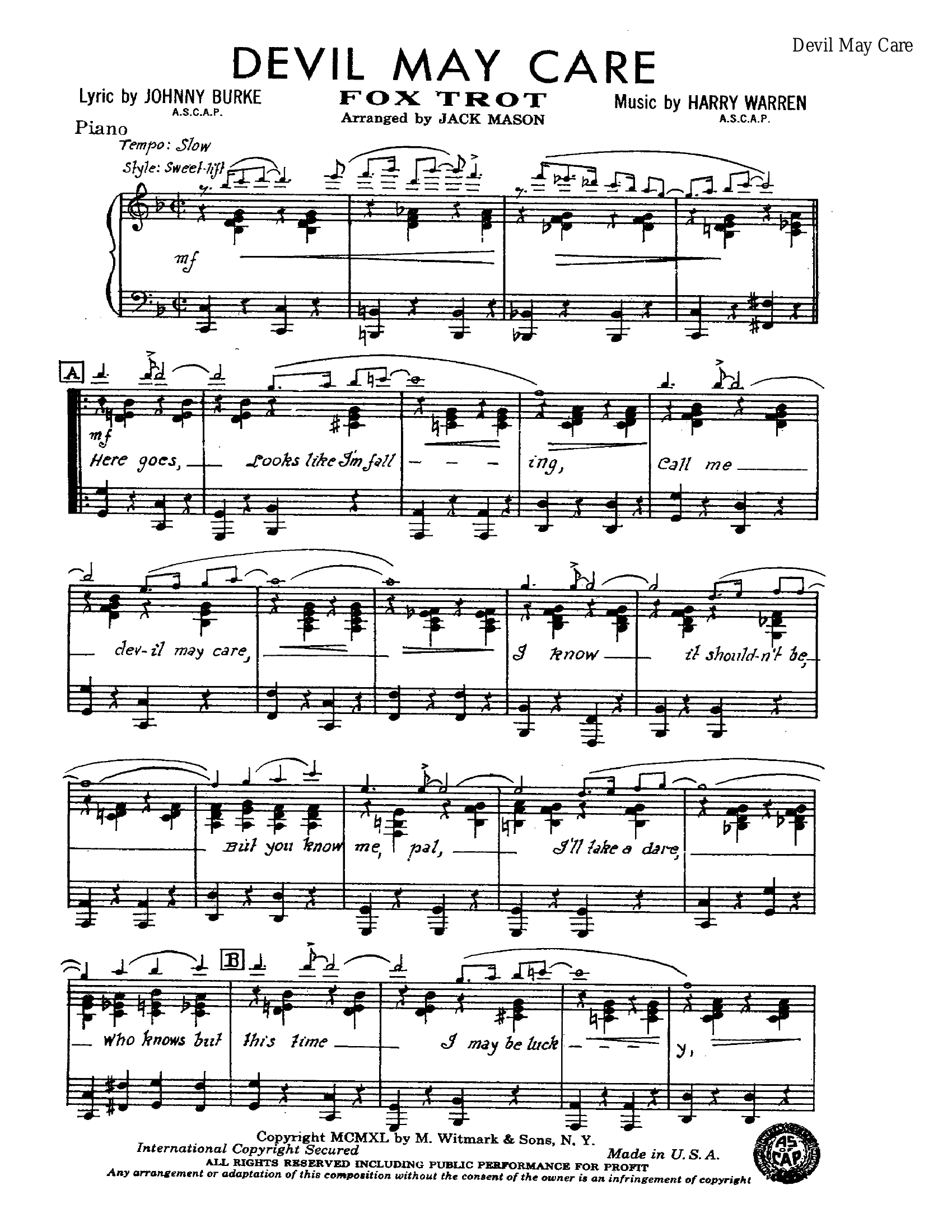 Devil May Care (J.Mason) H.Warren