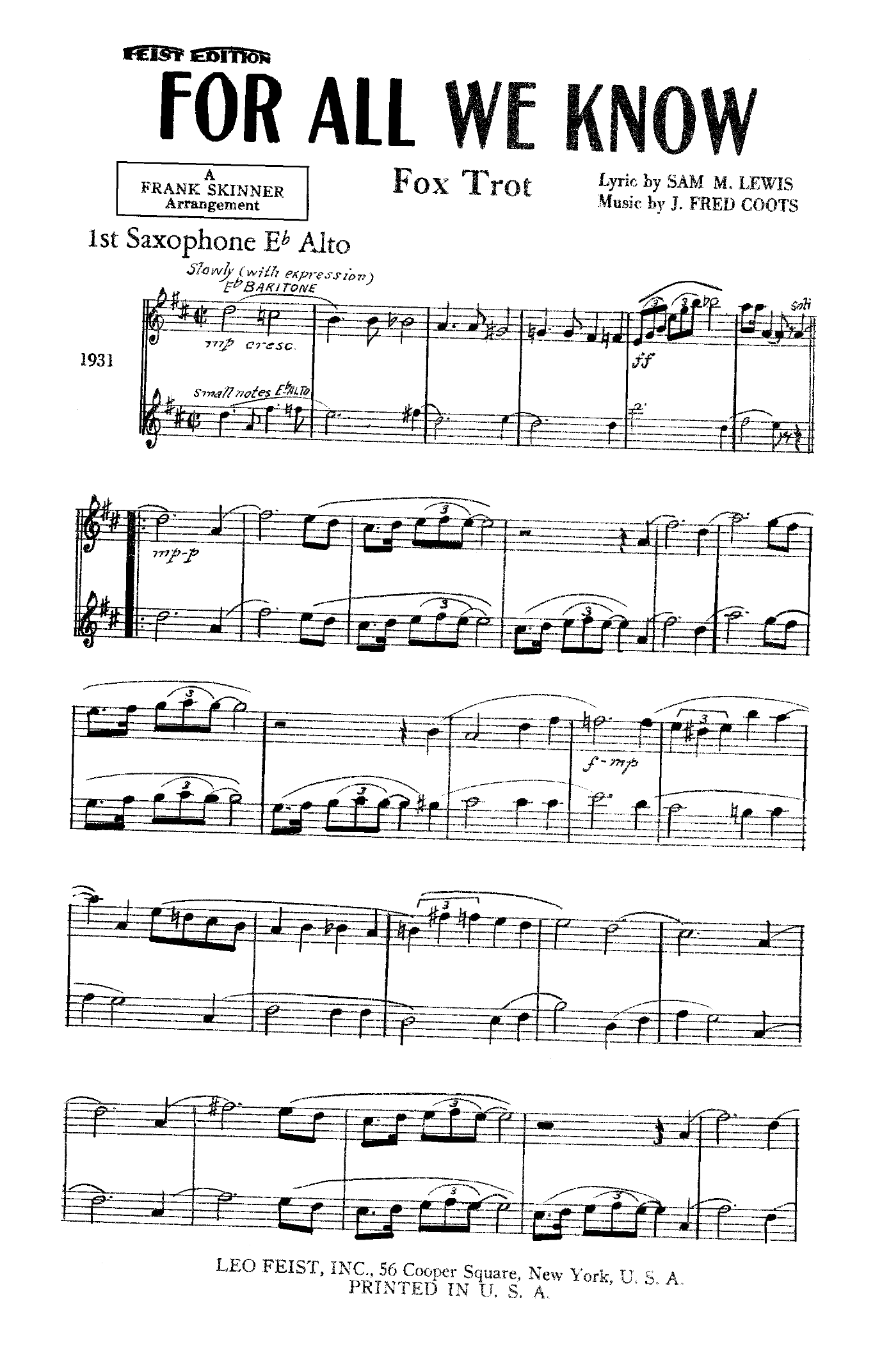 For All We Know (F.Skinner)