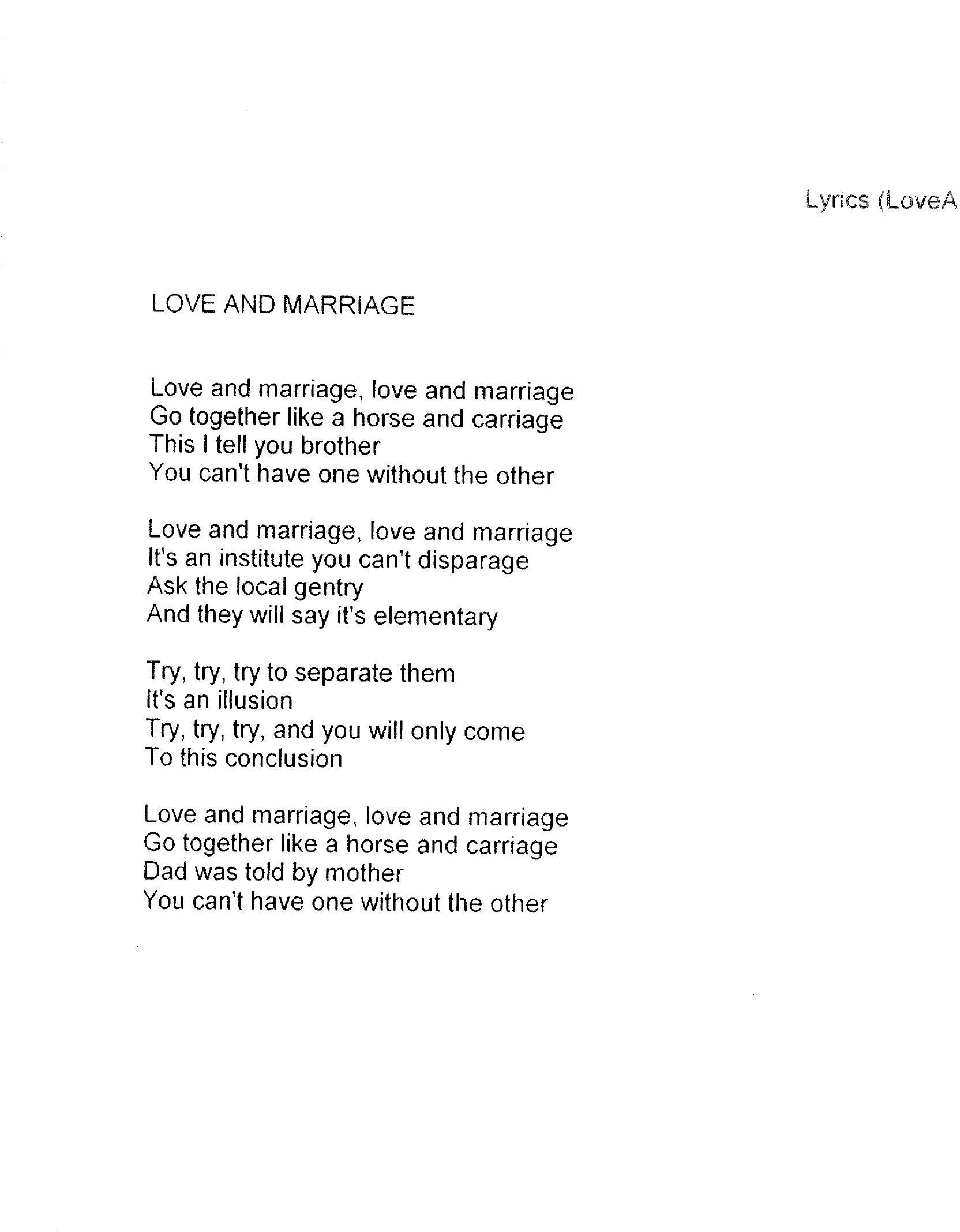 Love And Marriage (J.Warrington) vocal