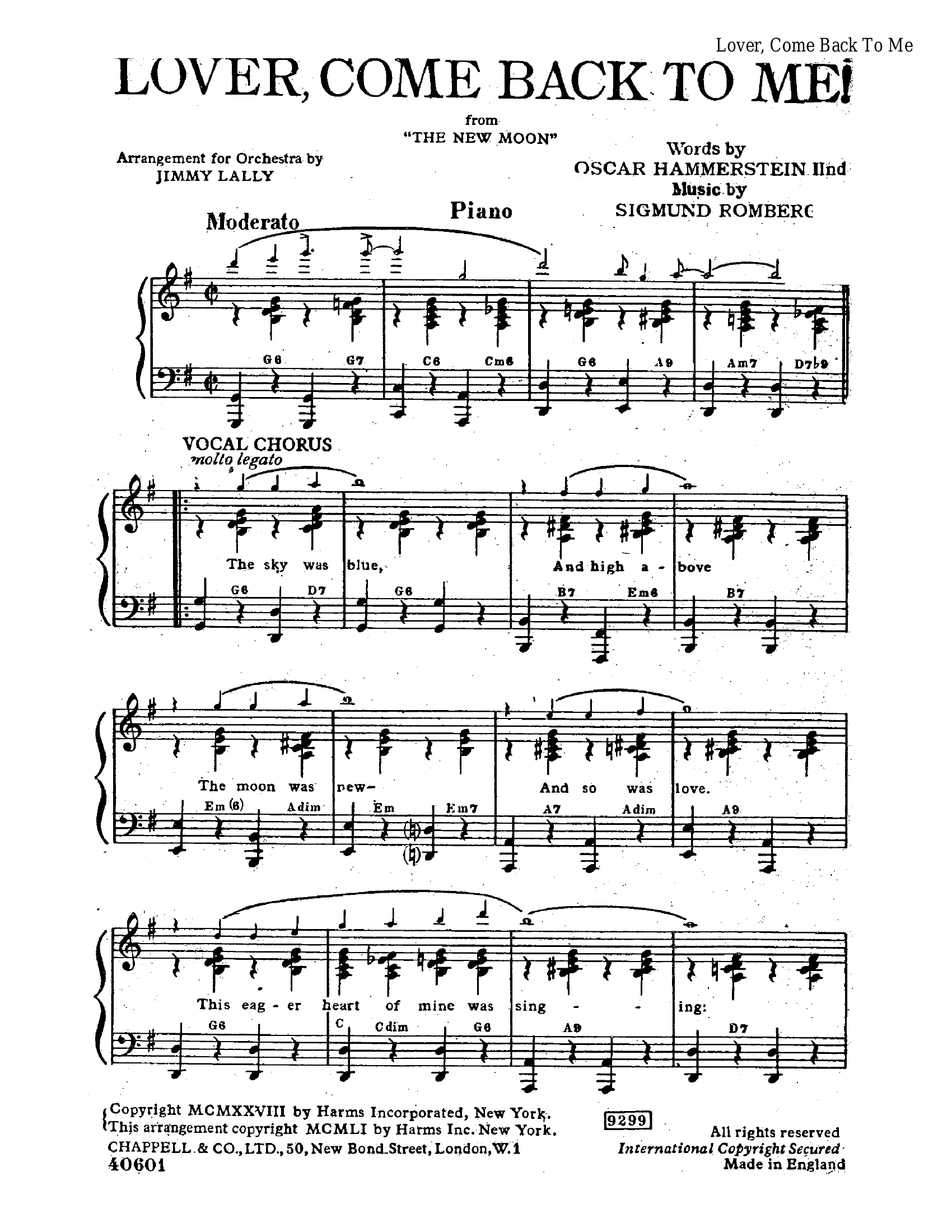 Lover, Come Back To Me (J.Lally) Vocal