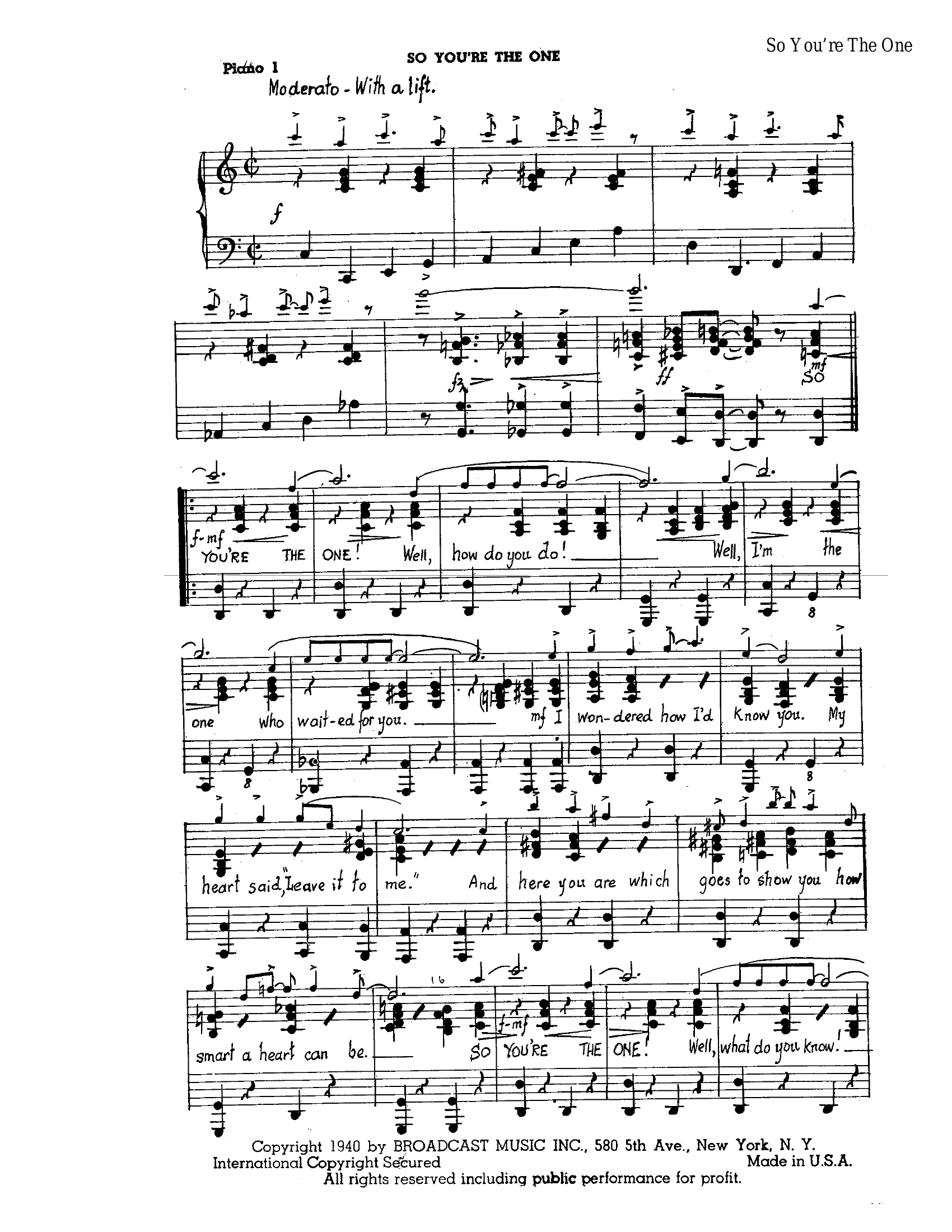 So You're The One (P.Weirick)