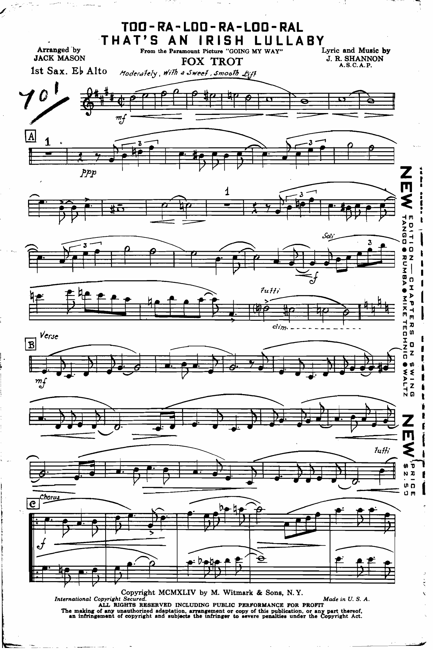 TOO-RA-LOO-RA-LOO-RAL (J.Mason) - Irish Lullaby - Fox Trot