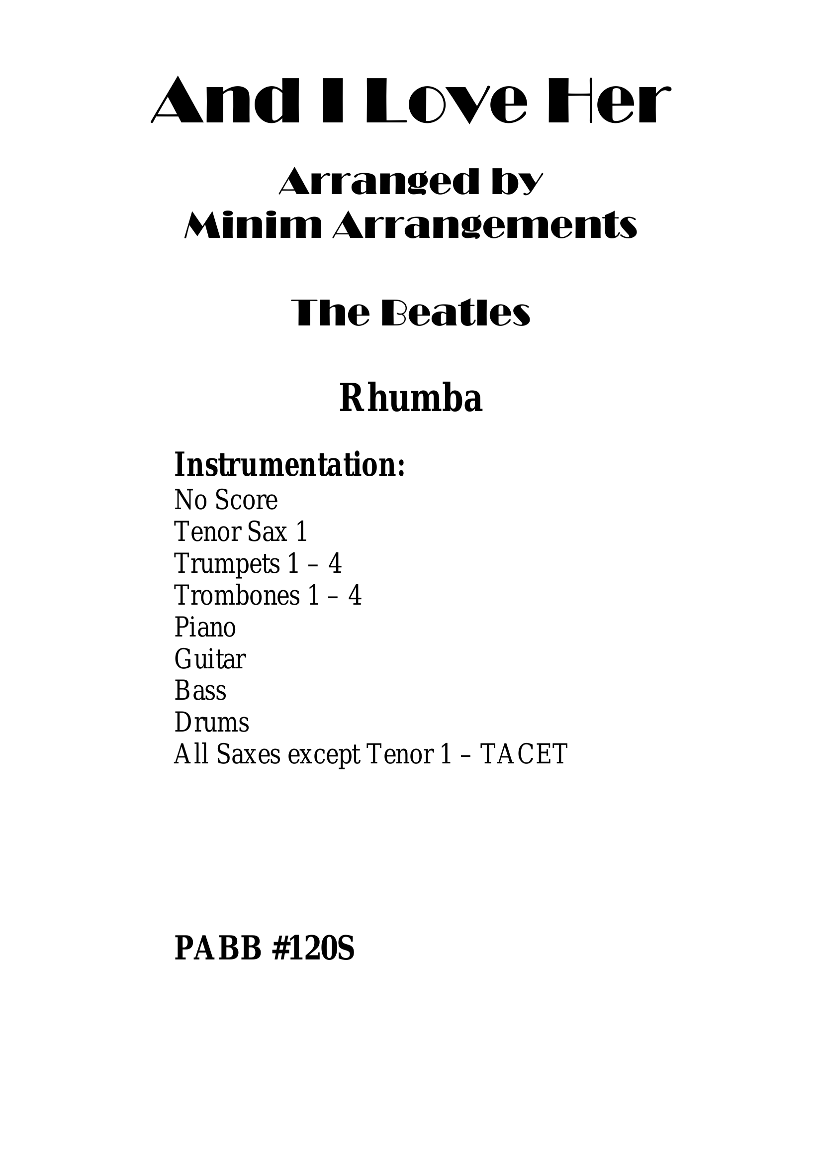 And I Love Her - The Beatles - Minim Arrangements - Rhumba
